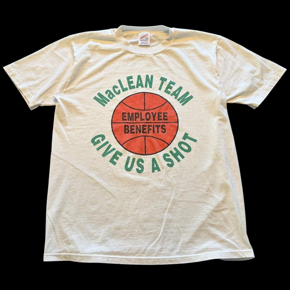 Vtg Jerzees Shirt L MacLean Benefits Basketball Tee Made USA